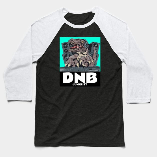 DNB - Junglist T.Rex Dj (blue) Baseball T-Shirt by DISCOTHREADZ 